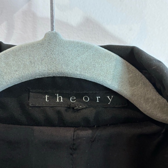 THEORY Sz M Canvas Pointy Lapel Double Breasted Lined Pockets Trench Coat Jacket - Picture 5 of 12
